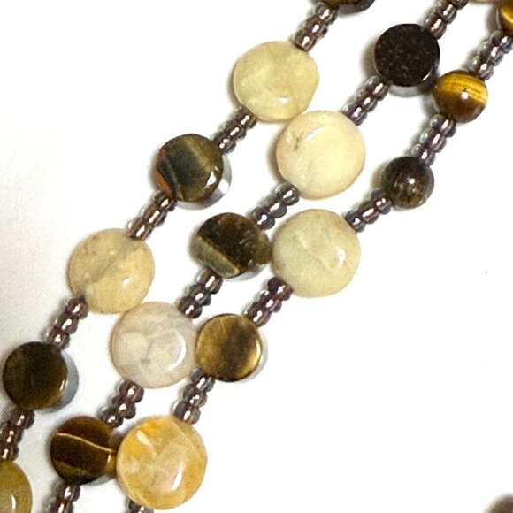 Tiger's Eye & Yellow Opal 3 Layer Statement Necklace w/ Natural Gemstones - Picture 8 of 12